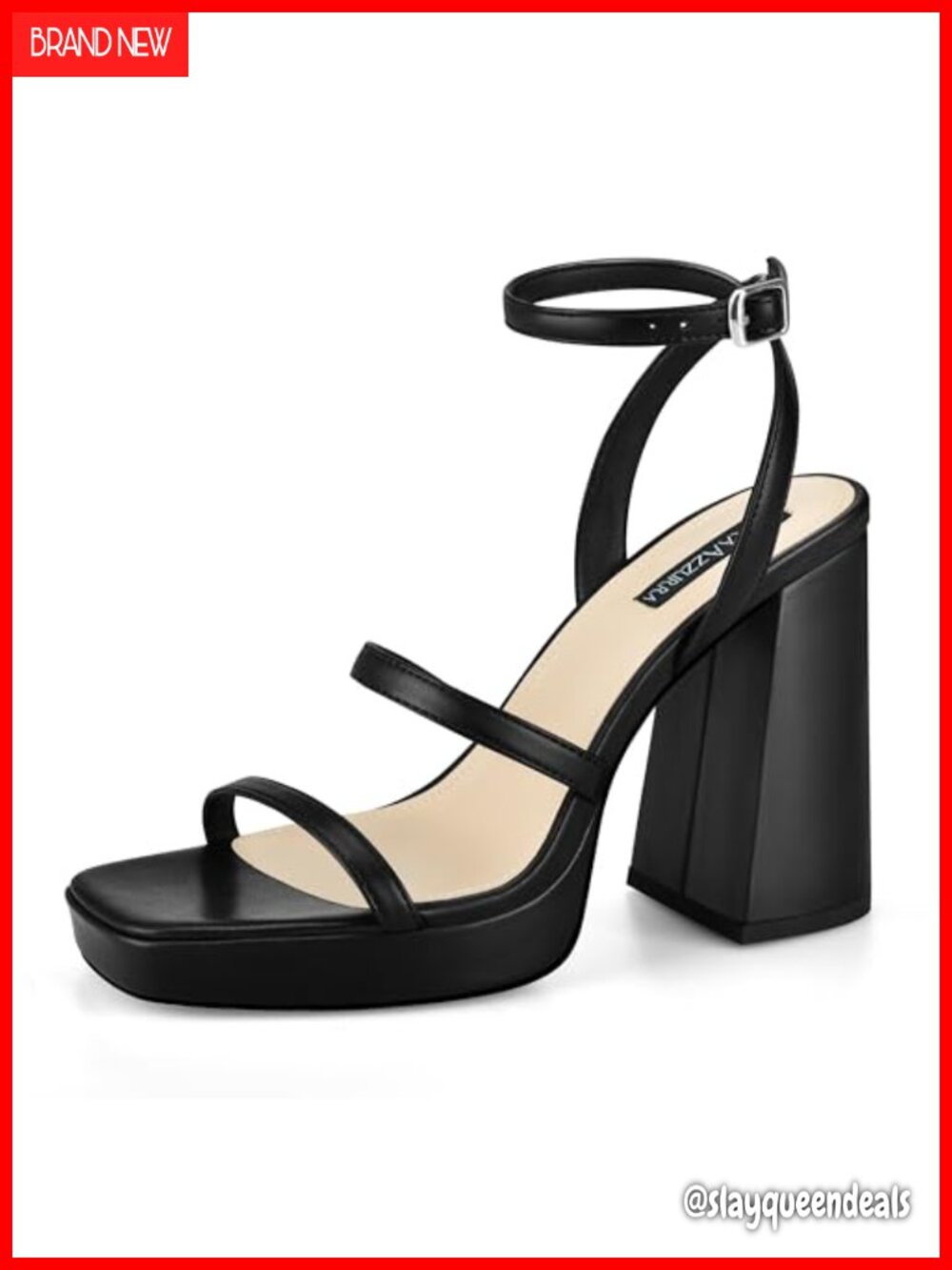 Platform Chunky Heel Sandals Square Open Toe Adjustable Ankle Strap Faux Leather